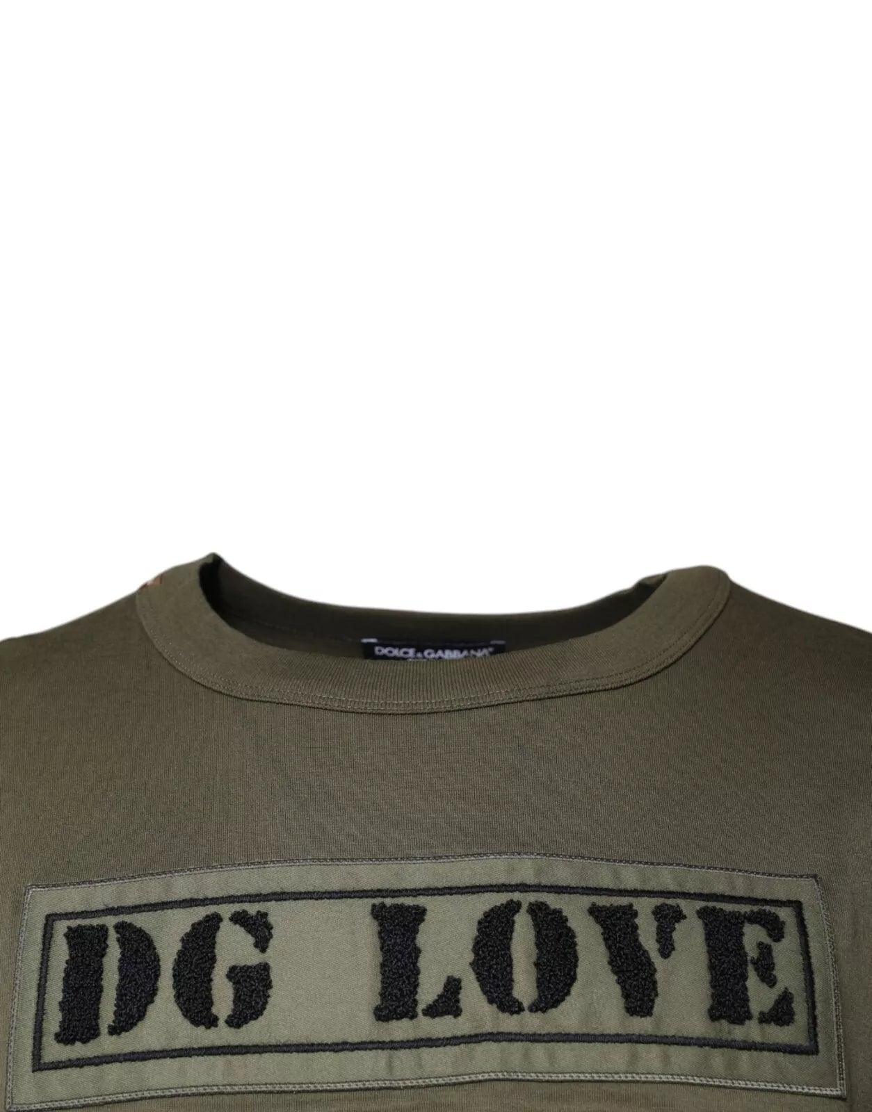Dolce & Gabbana Army Green DG Love Cotton Crew Neck T-shirt - RIMODA