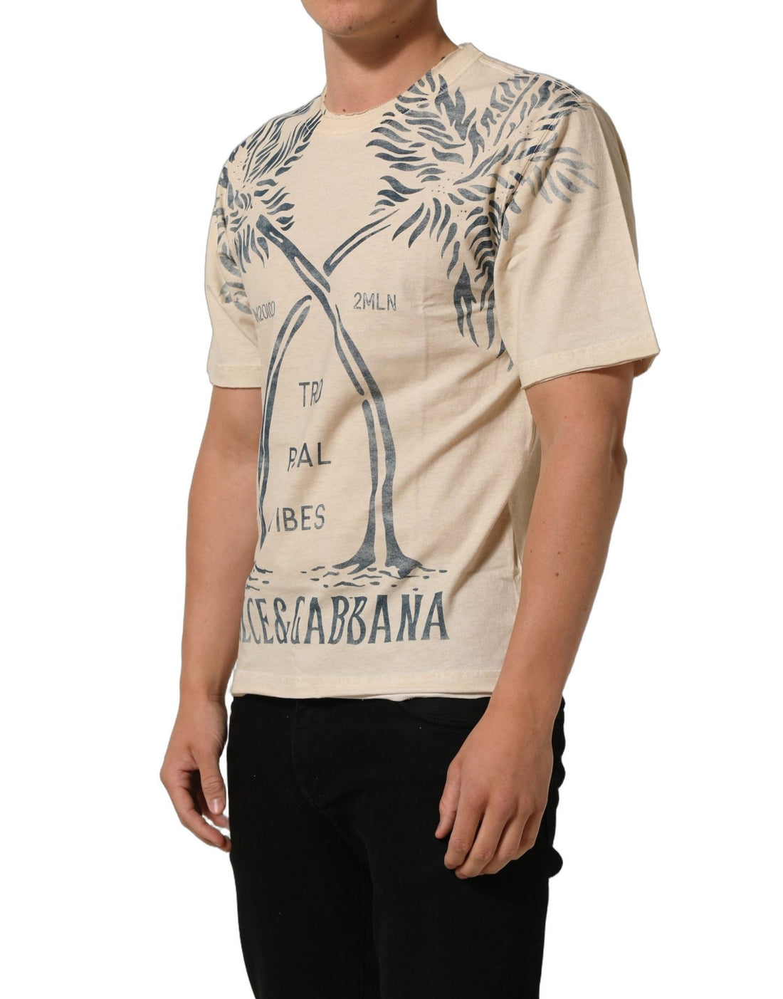 Dolce & Gabbana Beige Cotton Graphic Print Crew Neck T-shirt - RIMODA