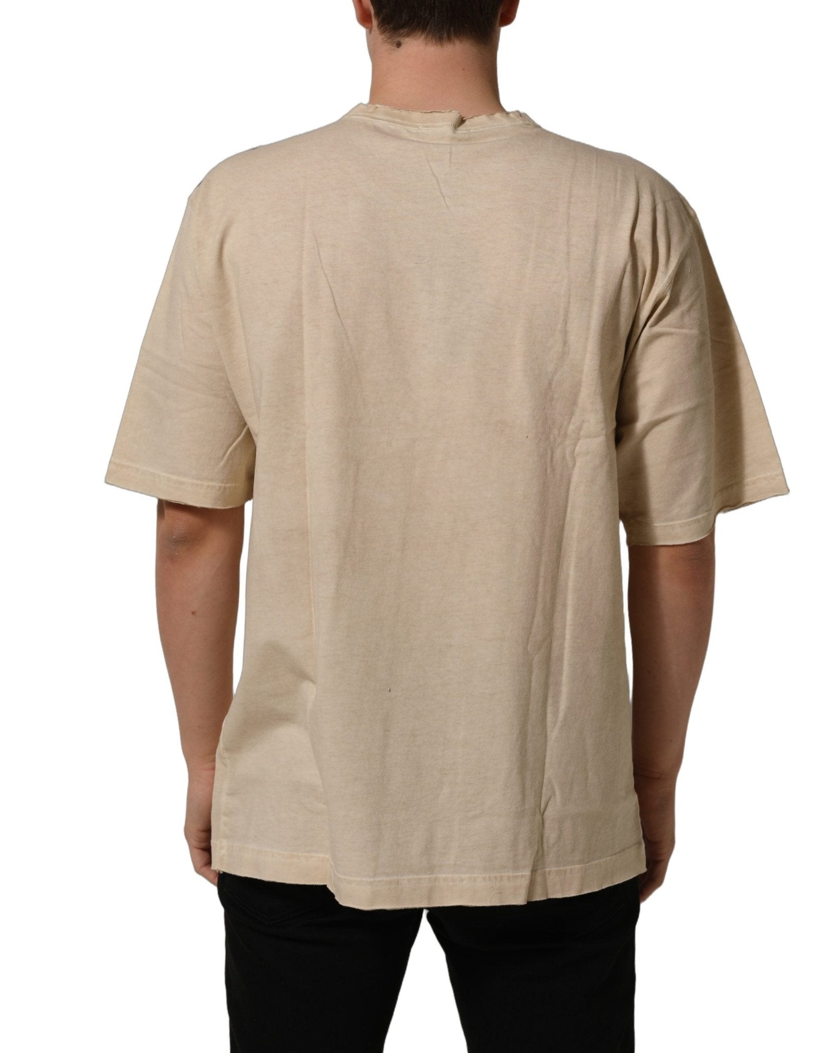Dolce & Gabbana Beige Cotton Graphic Print Crew Neck T-shirt - RIMODA