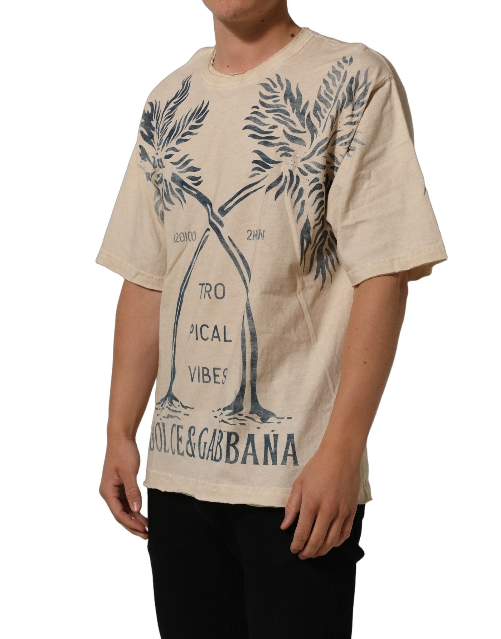 Dolce & Gabbana Beige Cotton Graphic Print Crew Neck T-shirt - RIMODA