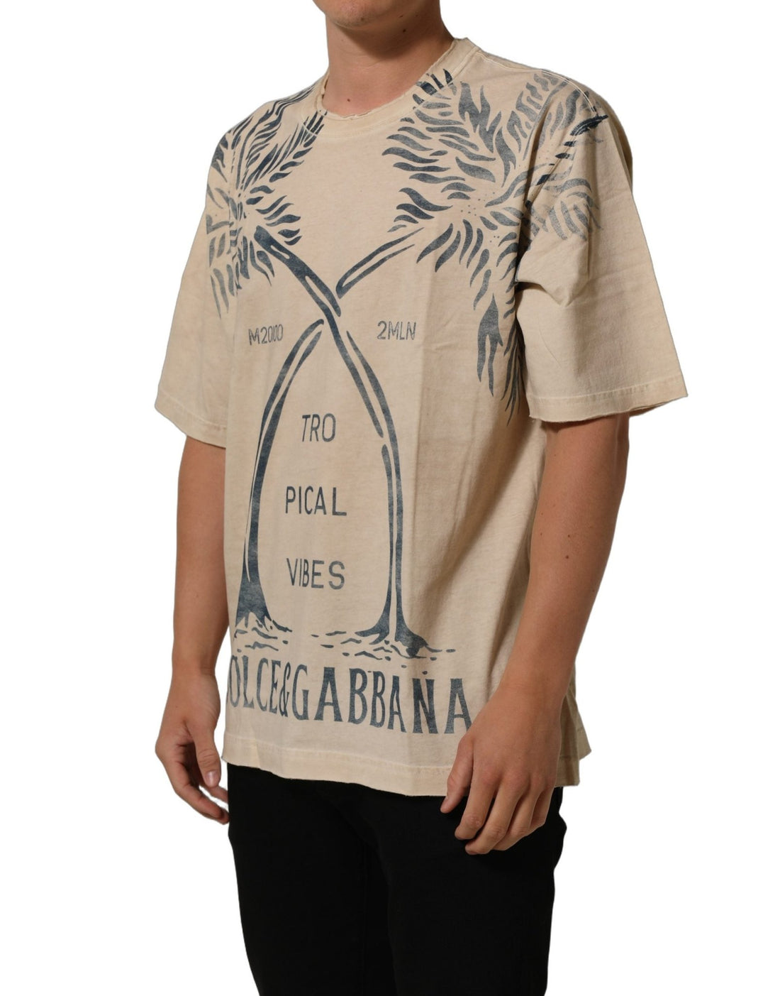 Dolce & Gabbana Beige Cotton Graphic Print Crew Neck T-shirt - RIMODA