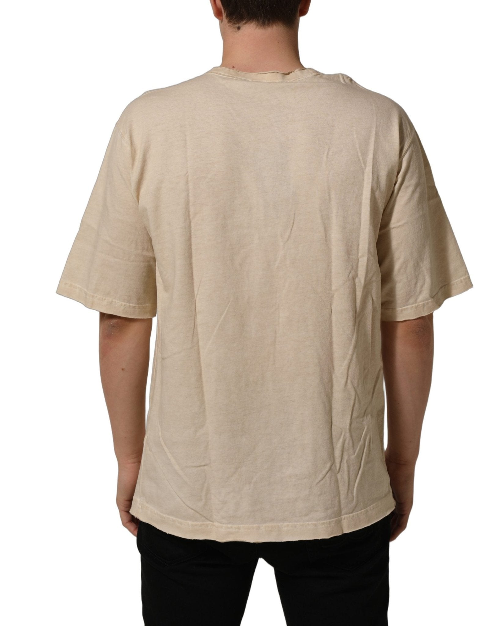 Dolce & Gabbana Beige Cotton Graphic Print Crew Neck T-shirt - RIMODA