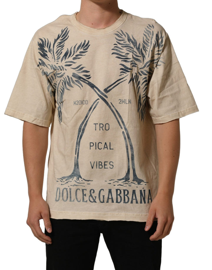 Dolce & Gabbana Beige Cotton Graphic Print Crew Neck T-shirt - RIMODA