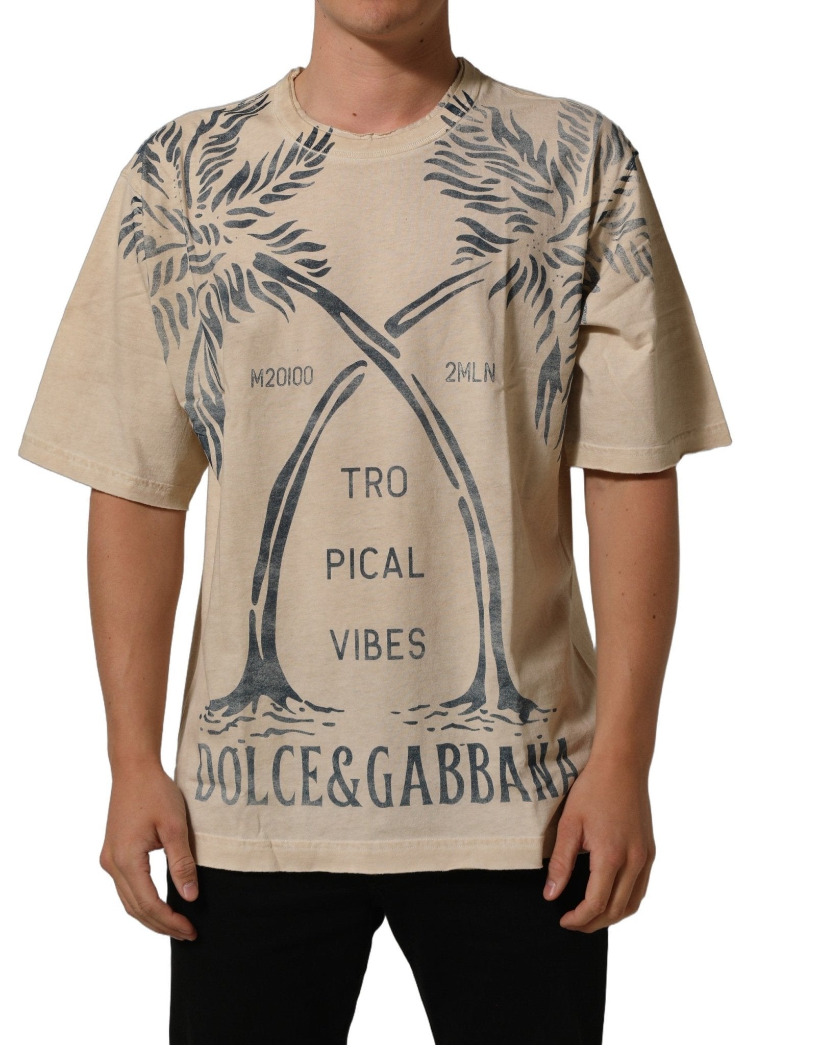 Dolce & Gabbana Beige Cotton Graphic Print Crew Neck T-shirt - RIMODA