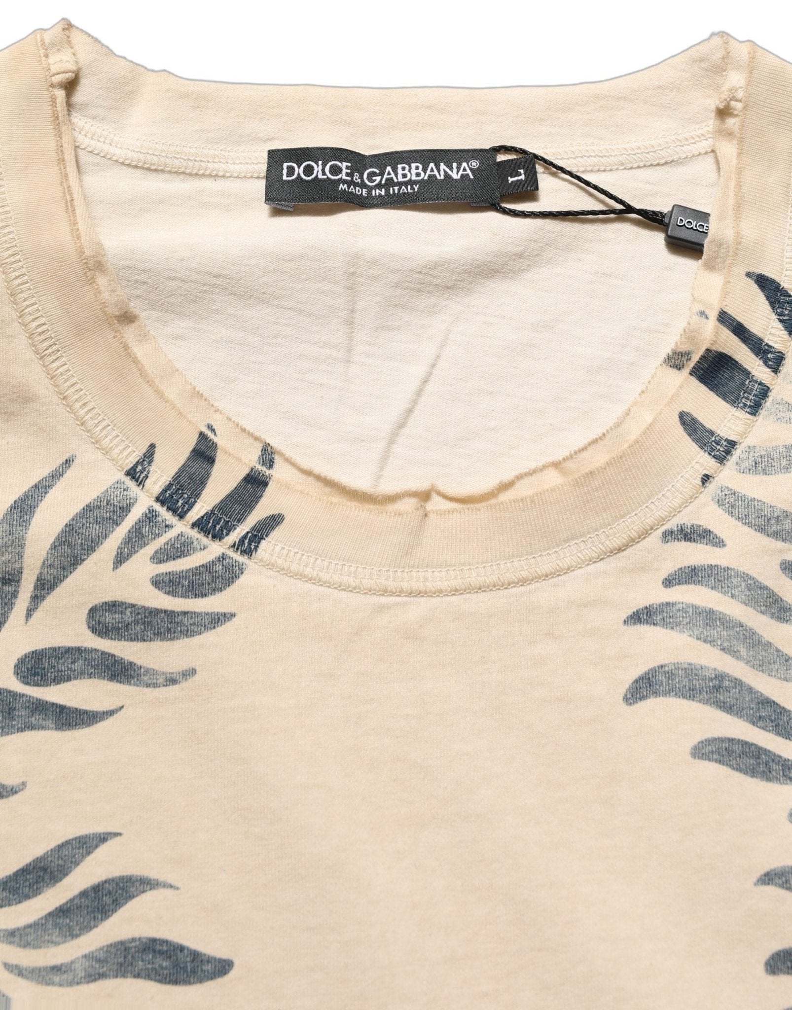 Dolce & Gabbana Beige Cotton Graphic Print Crew Neck T-shirt - RIMODA