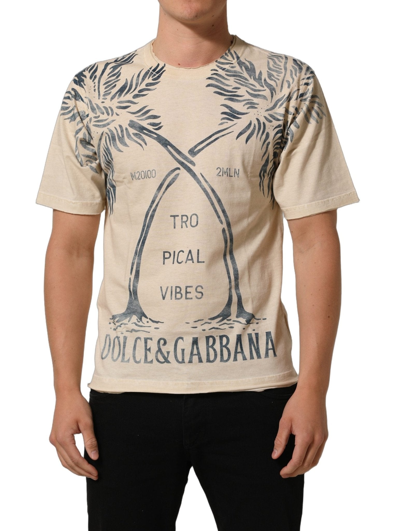 Dolce & Gabbana Beige Cotton Graphic Print Crew Neck T-shirt - RIMODA