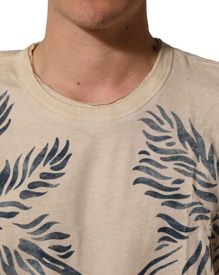 Dolce & Gabbana Beige Cotton Graphic Print Crew Neck T-shirt - RIMODA