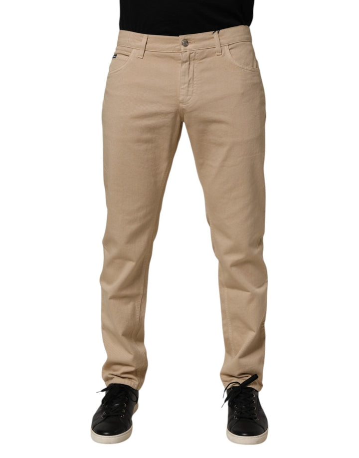 Dolce & Gabbana Beige Cotton Skinny Regular Men Denim Jeans - RIMODA
