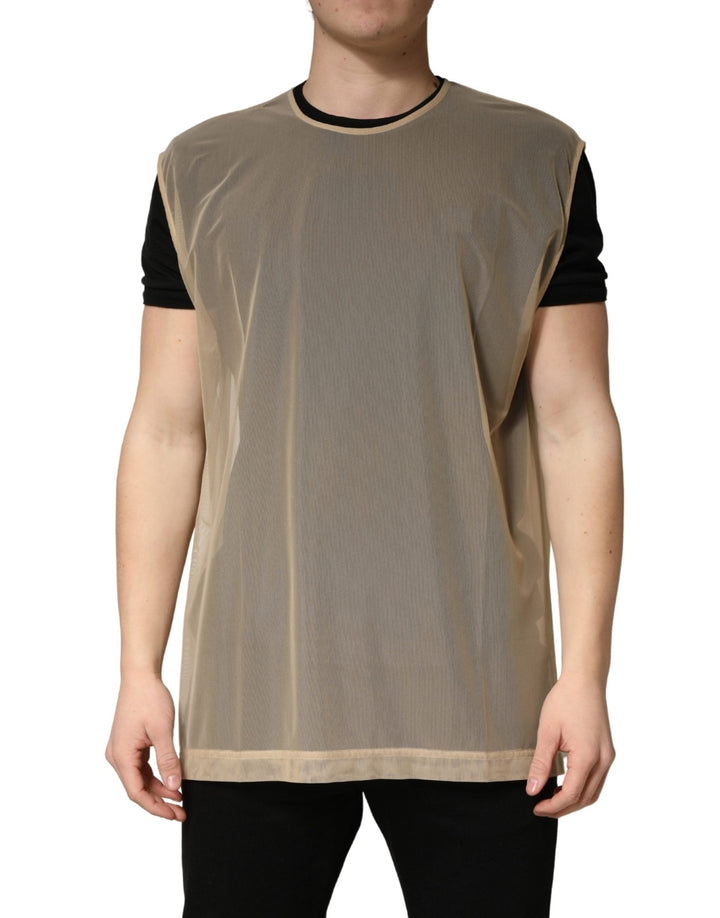 Dolce & Gabbana Beige Crew Neck Sleeveless Mesh Top T-shirt - RIMODA