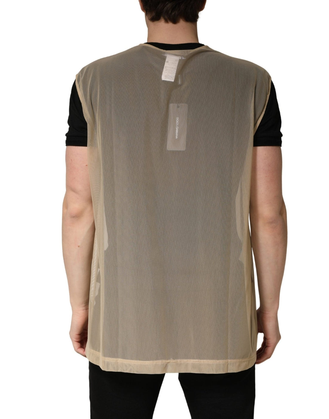 Dolce & Gabbana Beige Crew Neck Sleeveless Mesh Top T-shirt - RIMODA