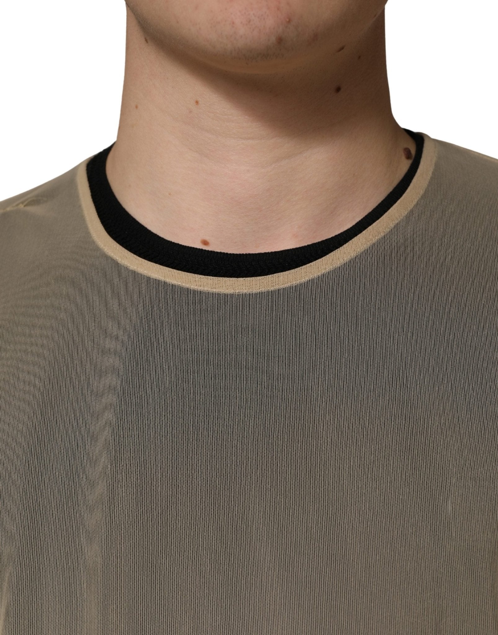 Dolce & Gabbana Beige Crew Neck Sleeveless Mesh Top T-shirt - RIMODA