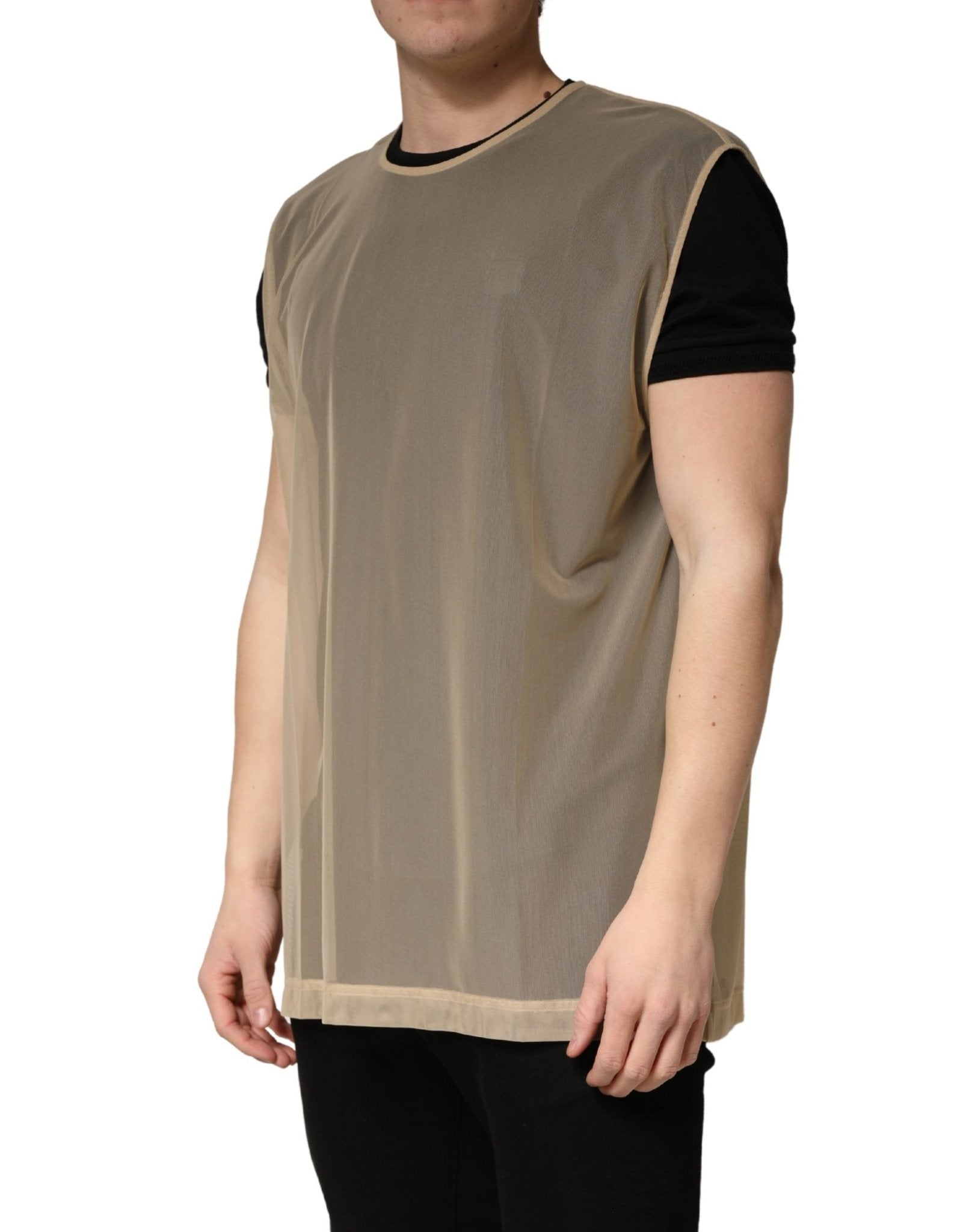 Dolce & Gabbana Beige Crew Neck Sleeveless Mesh Top T-shirt - RIMODA