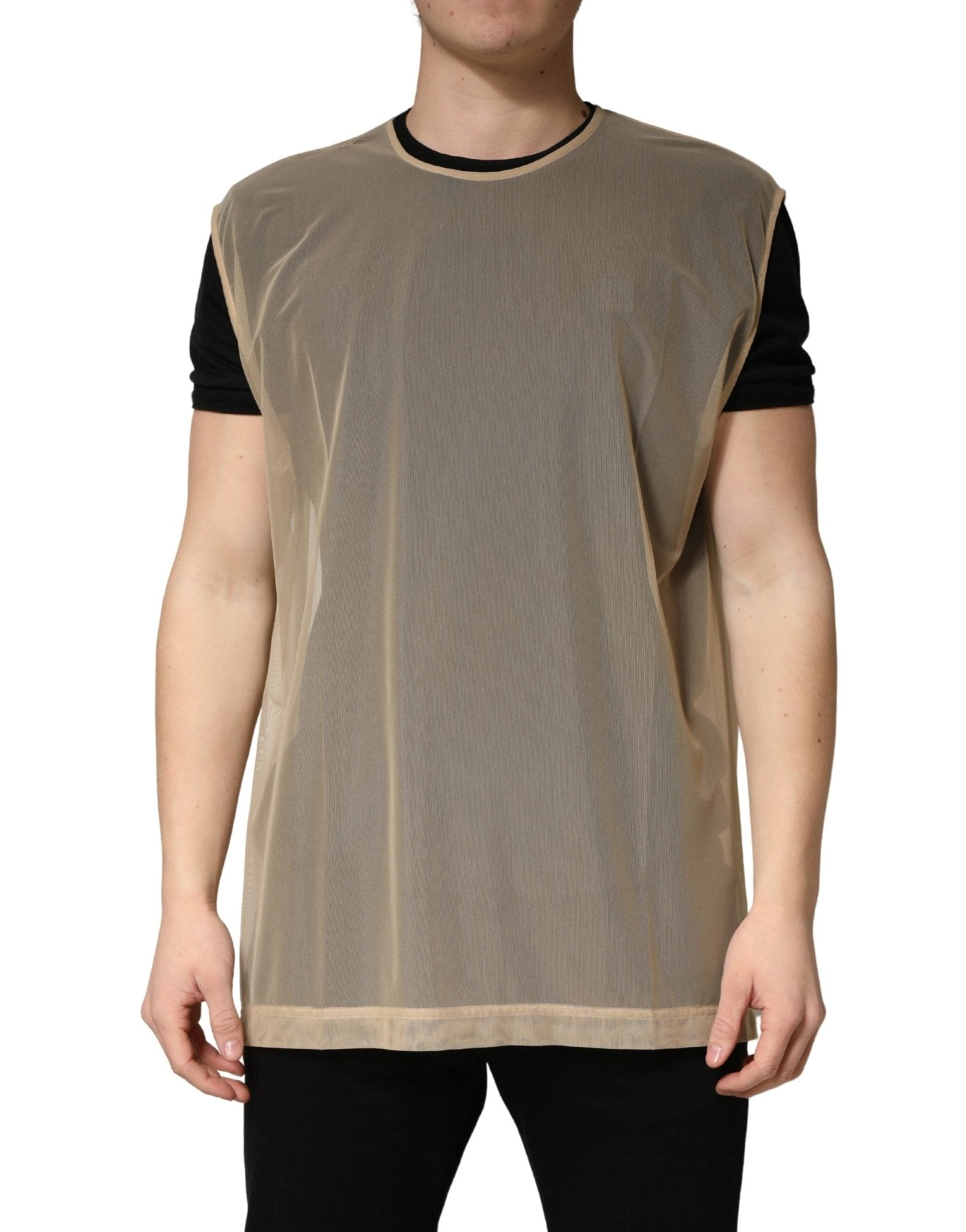 Dolce & Gabbana Beige Crew Neck Sleeveless Mesh Top T-shirt - RIMODA
