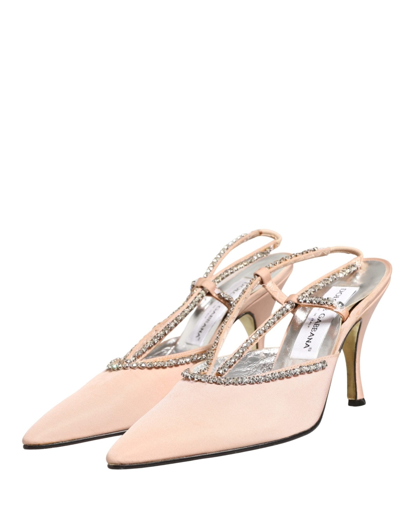 Dolce & Gabbana Beige Crystal Heels Slingbacks Sandals Shoes - RIMODA