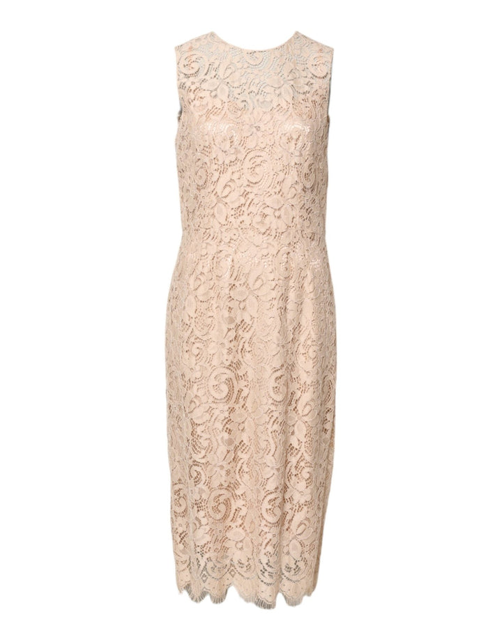 Dolce & Gabbana Beige Floral Lace Sleeveless Sheath Dress - RIMODA