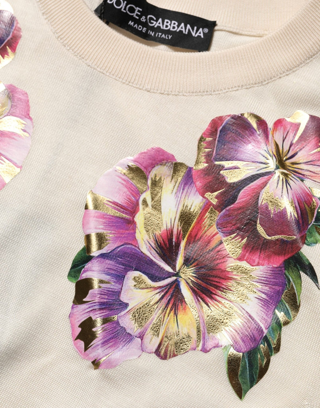 Dolce & Gabbana Beige Floral Print Silk CrewNeck Pullover Top - RIMODA