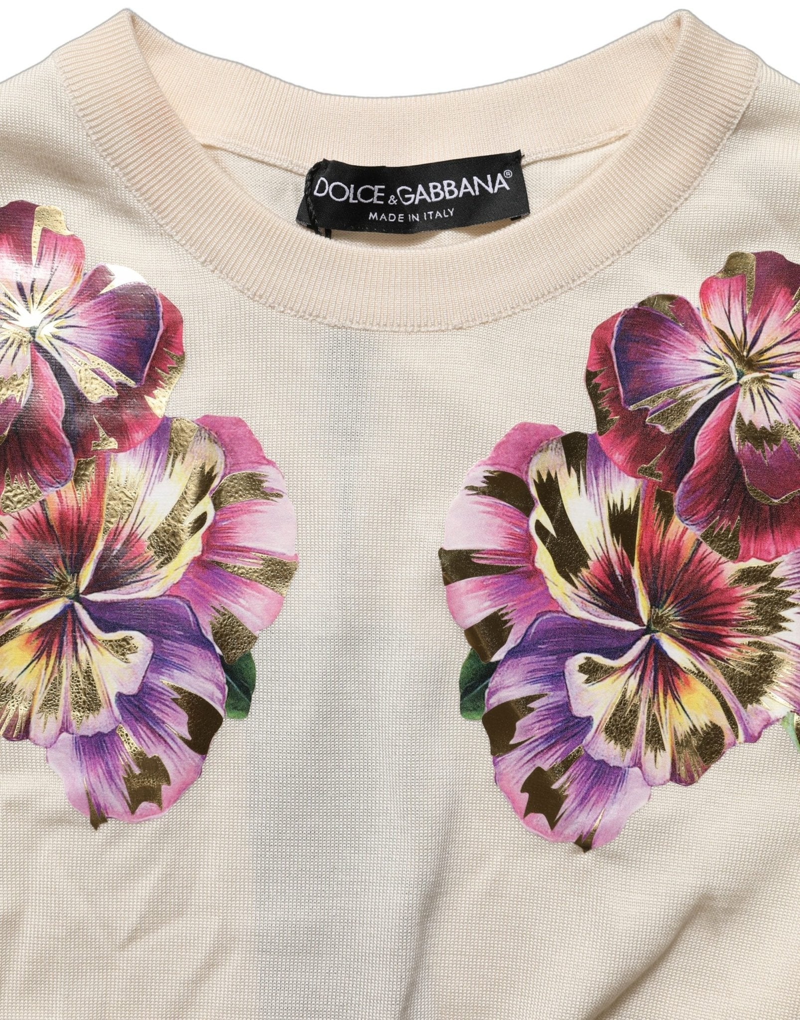 Dolce & Gabbana Beige Floral Print Silk CrewNeck Pullover Top - RIMODA