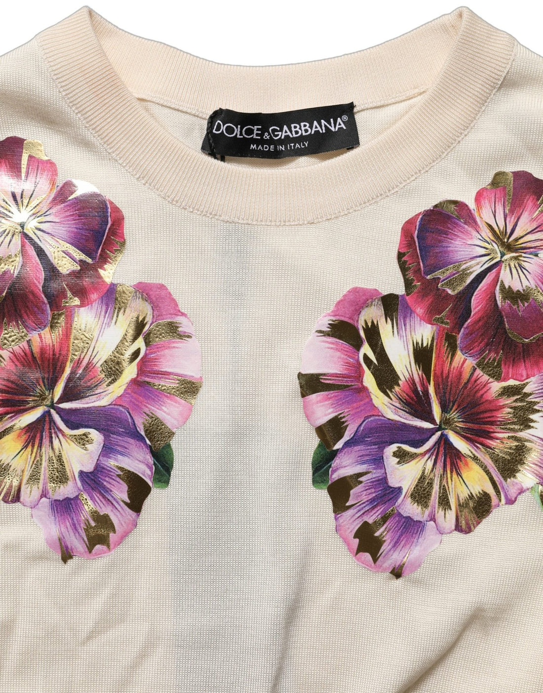 Dolce & Gabbana Beige Floral Print Silk CrewNeck Pullover Top - RIMODA