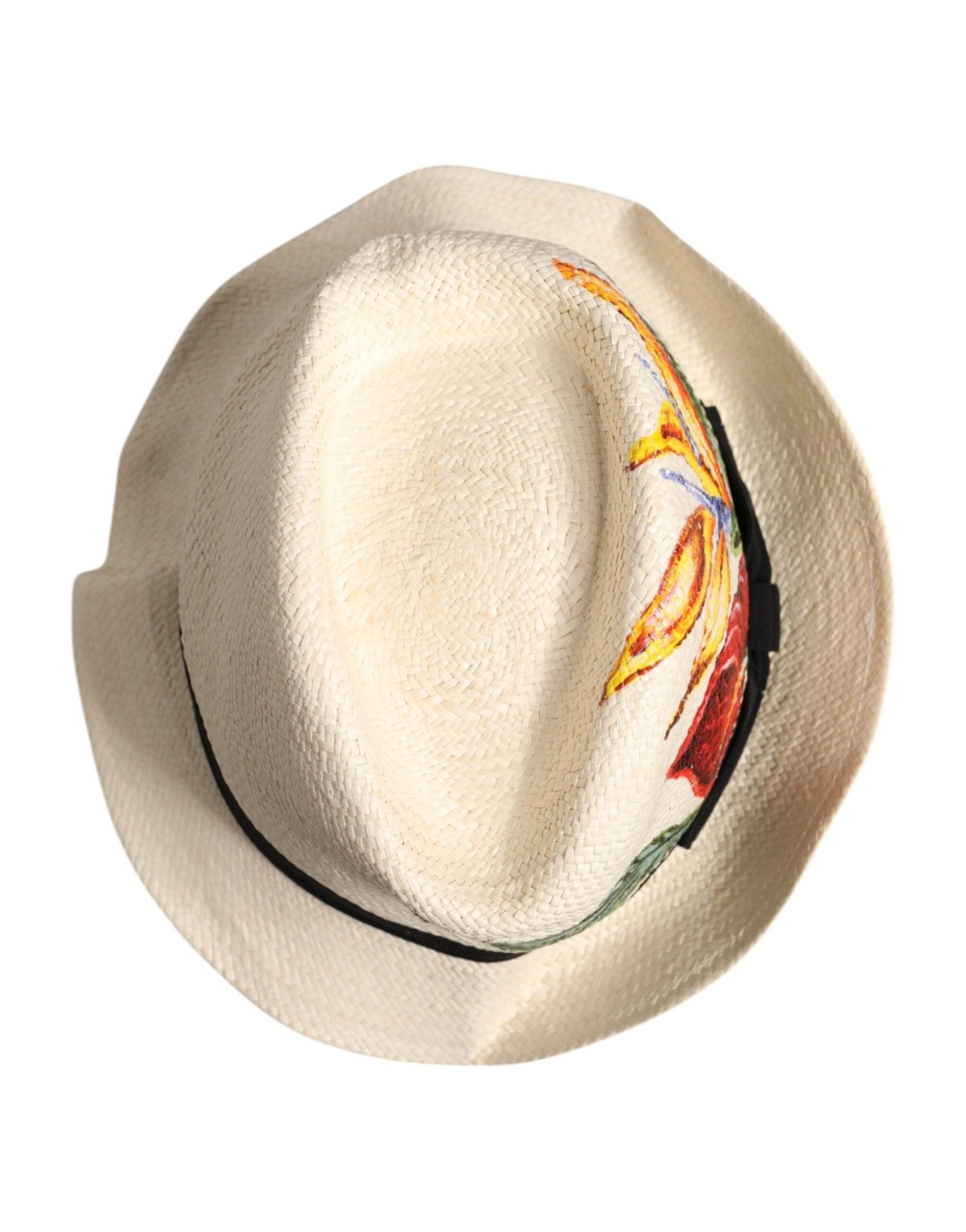 Dolce & Gabbana Beige Floral Print Straw Wide Brim Fedora Hat - RIMODA