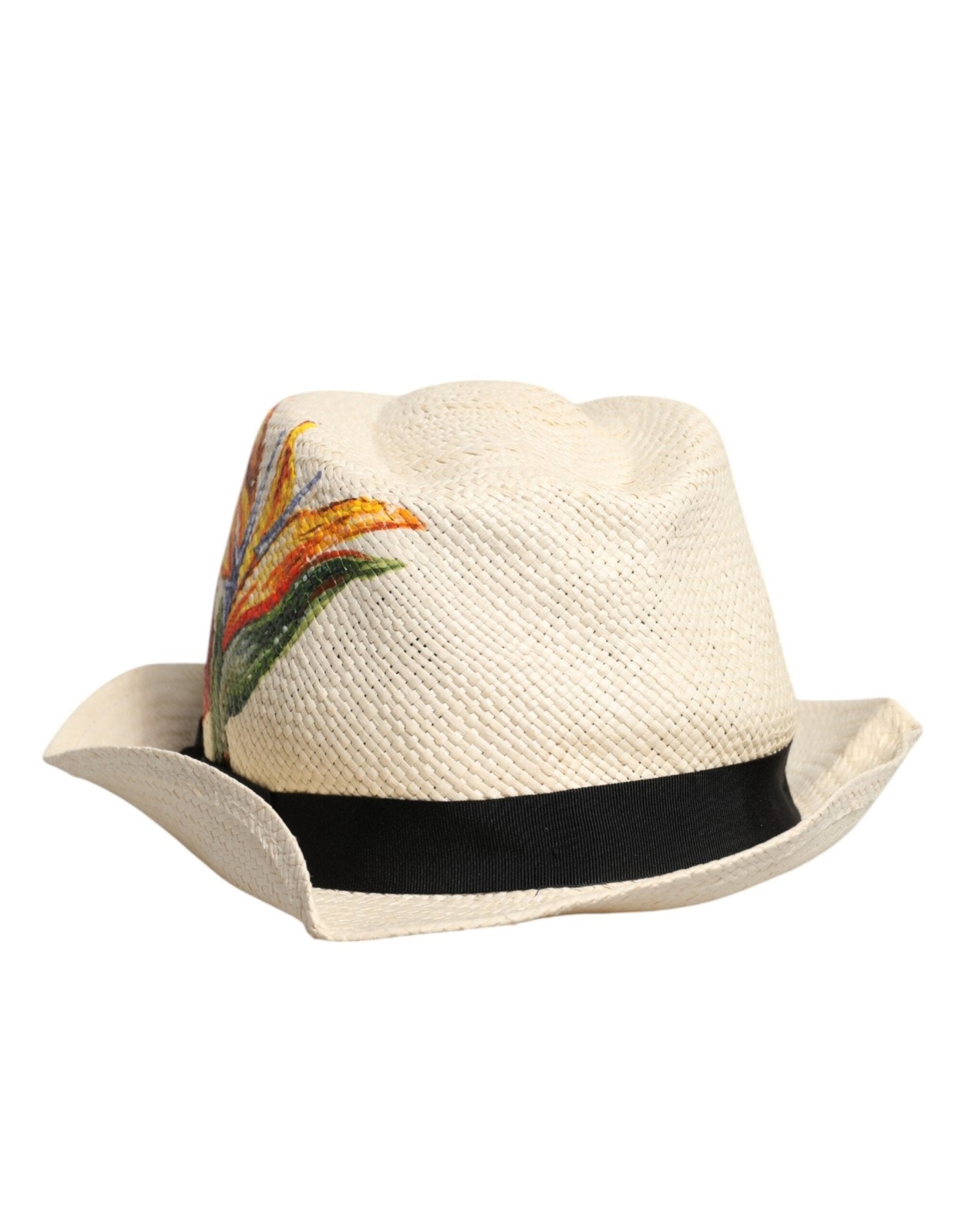 Dolce & Gabbana Beige Floral Print Straw Wide Brim Fedora Hat - RIMODA