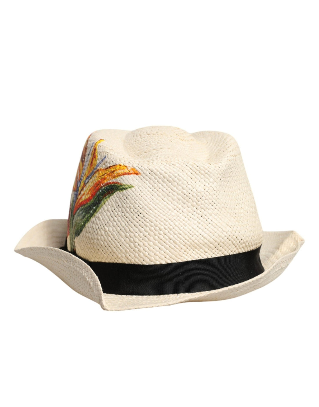 Dolce & Gabbana Beige Floral Print Straw Wide Brim Fedora Hat - RIMODA