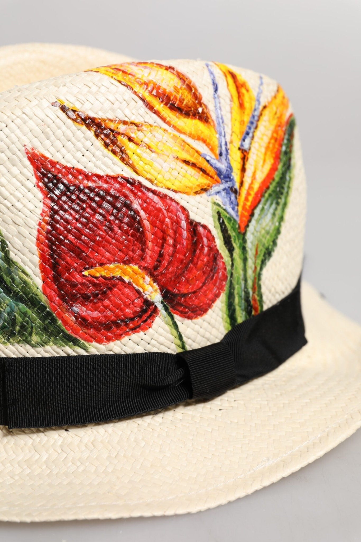 Dolce & Gabbana Beige Floral Print Straw Wide Brim Fedora Hat - RIMODA