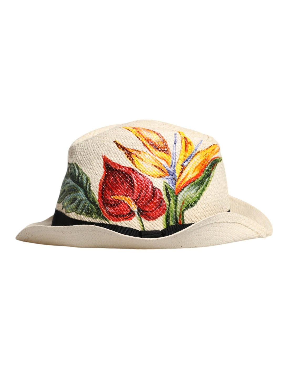 Dolce & Gabbana Beige Floral Print Straw Wide Brim Fedora Hat - RIMODA