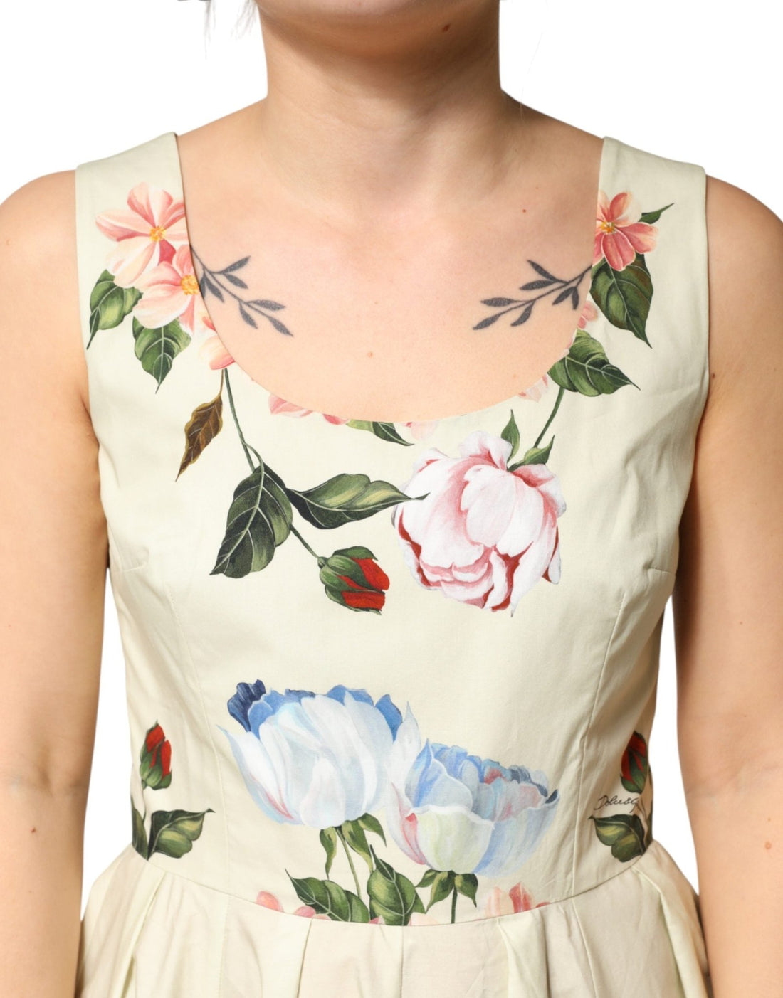 Dolce & Gabbana Beige Floral Sleeveless A - line Midi Dress - RIMODA