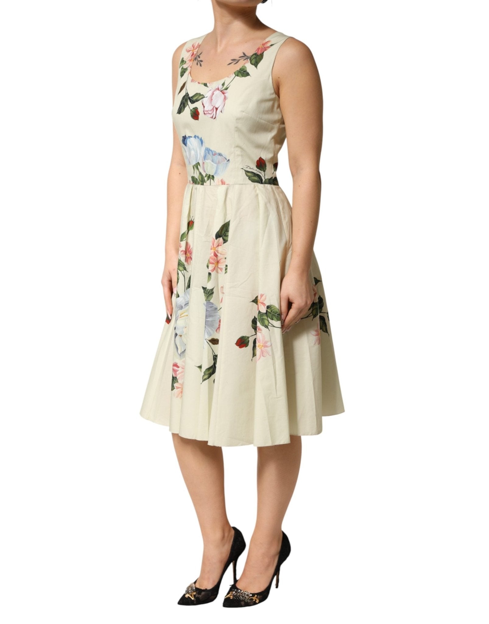 Dolce & Gabbana Beige Floral Sleeveless A - line Midi Dress - RIMODA