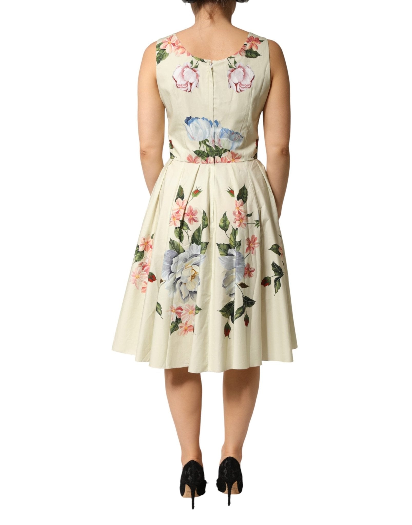 Dolce & Gabbana Beige Floral Sleeveless A - line Midi Dress - RIMODA