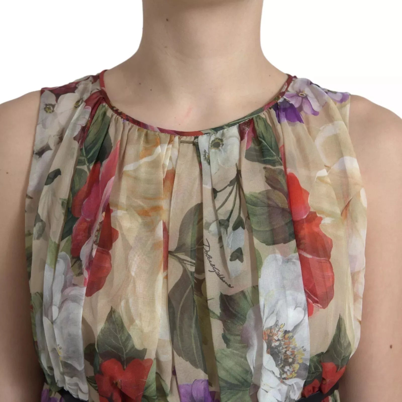 Dolce & Gabbana Beige Floral Sleeveless A-line Mini Dress - RIMODA