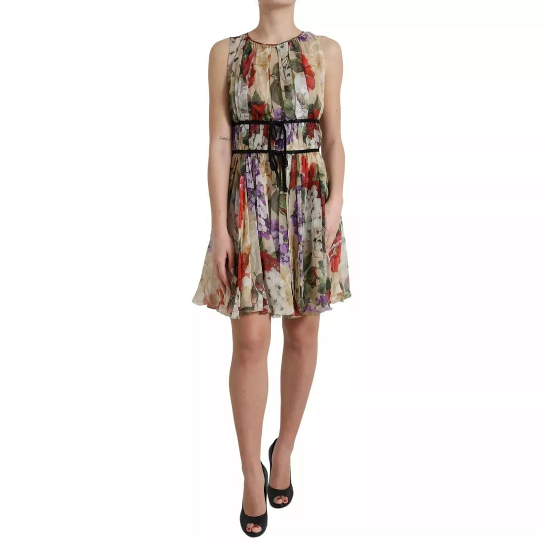 Dolce & Gabbana Beige Floral Sleeveless A-line Mini Dress - RIMODA