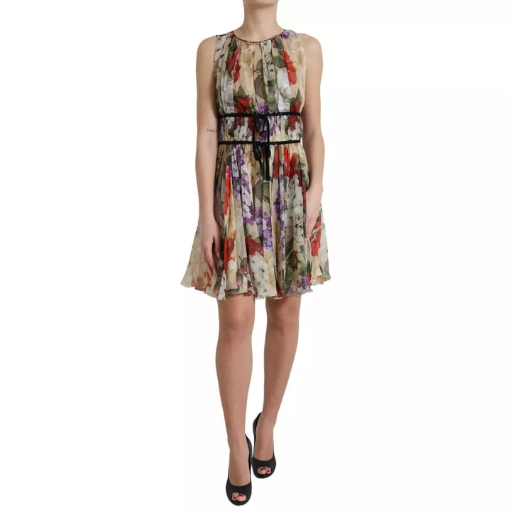 Dolce & Gabbana Beige Floral Sleeveless A-line Mini Dress - RIMODA