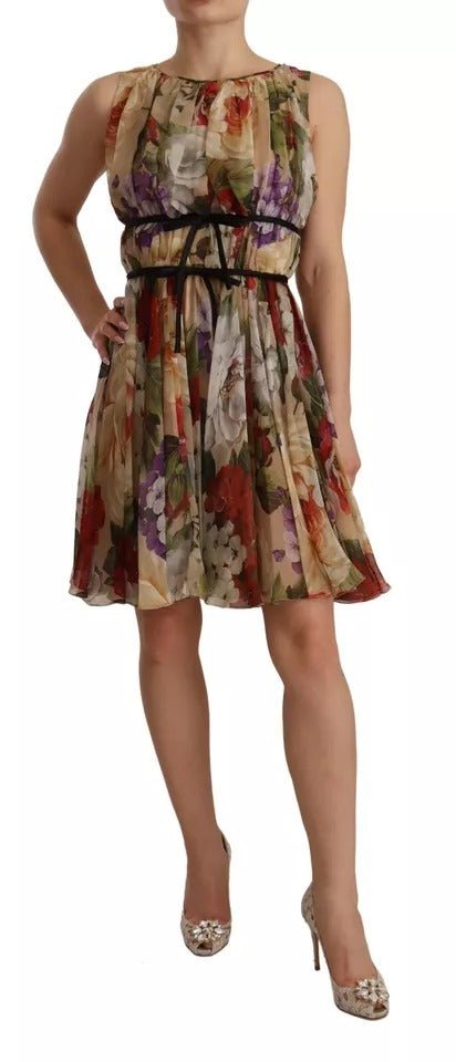 Dolce & Gabbana Beige Floral Sleeveless Round Neck Mini Dress - RIMODA