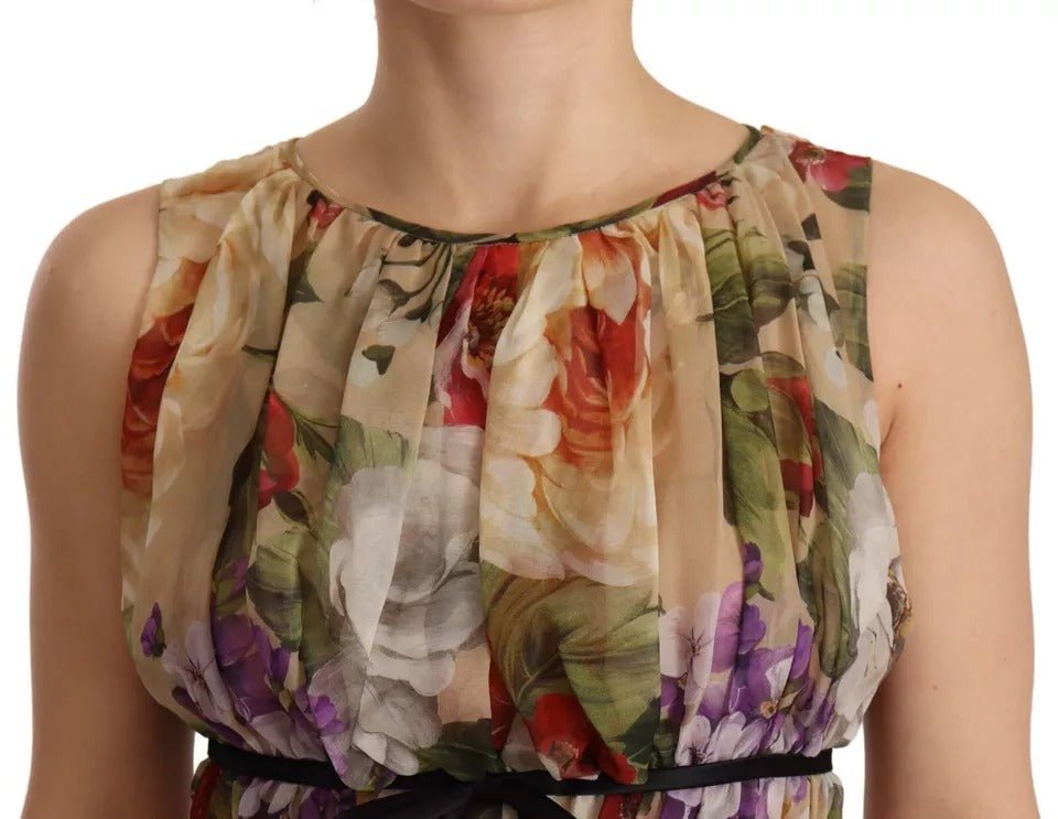 Dolce & Gabbana Beige Floral Sleeveless Round Neck Mini Dress - RIMODA