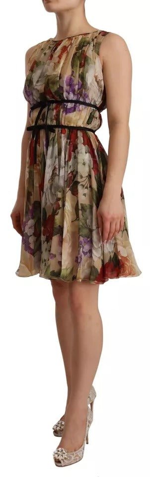 Dolce & Gabbana Beige Floral Sleeveless Round Neck Mini Dress - RIMODA