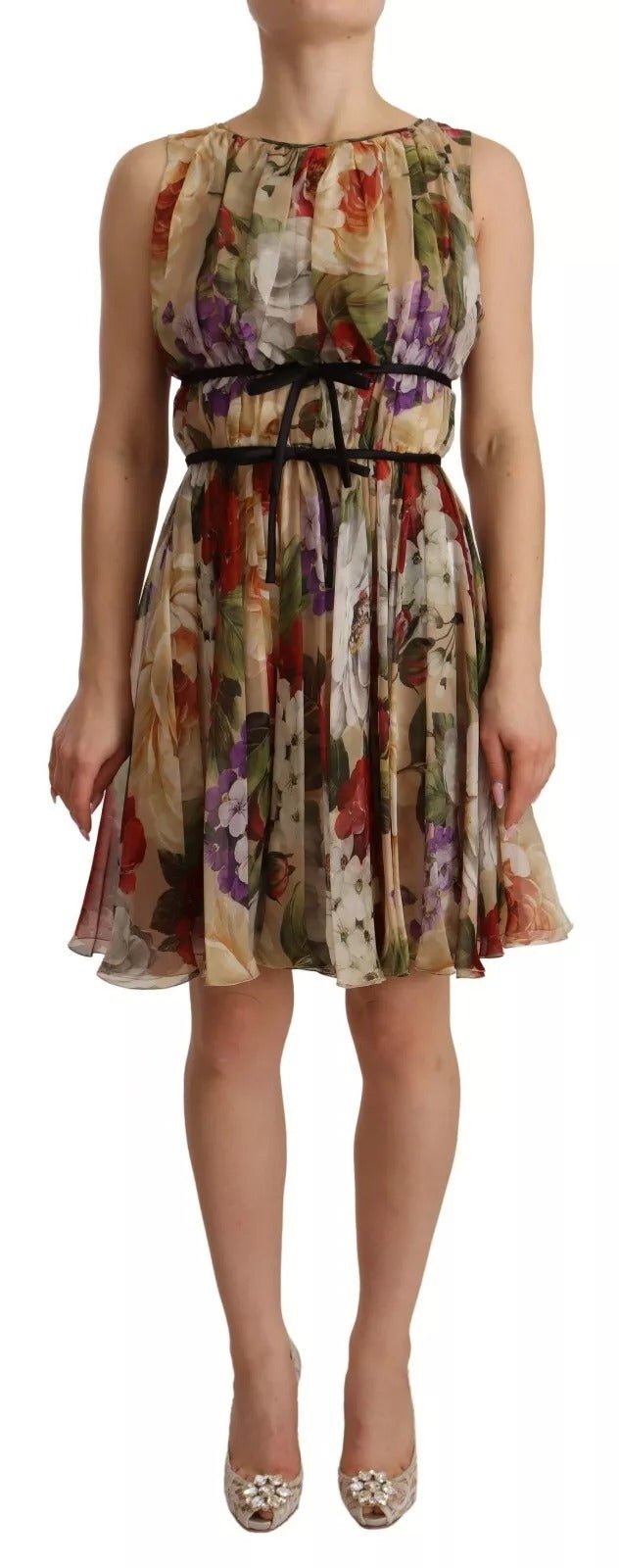 Dolce & Gabbana Beige Floral Sleeveless Round Neck Mini Dress - RIMODA