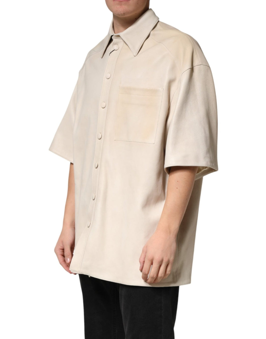 Dolce & Gabbana Beige Leather Button Down Men Casual Shirt - RIMODA