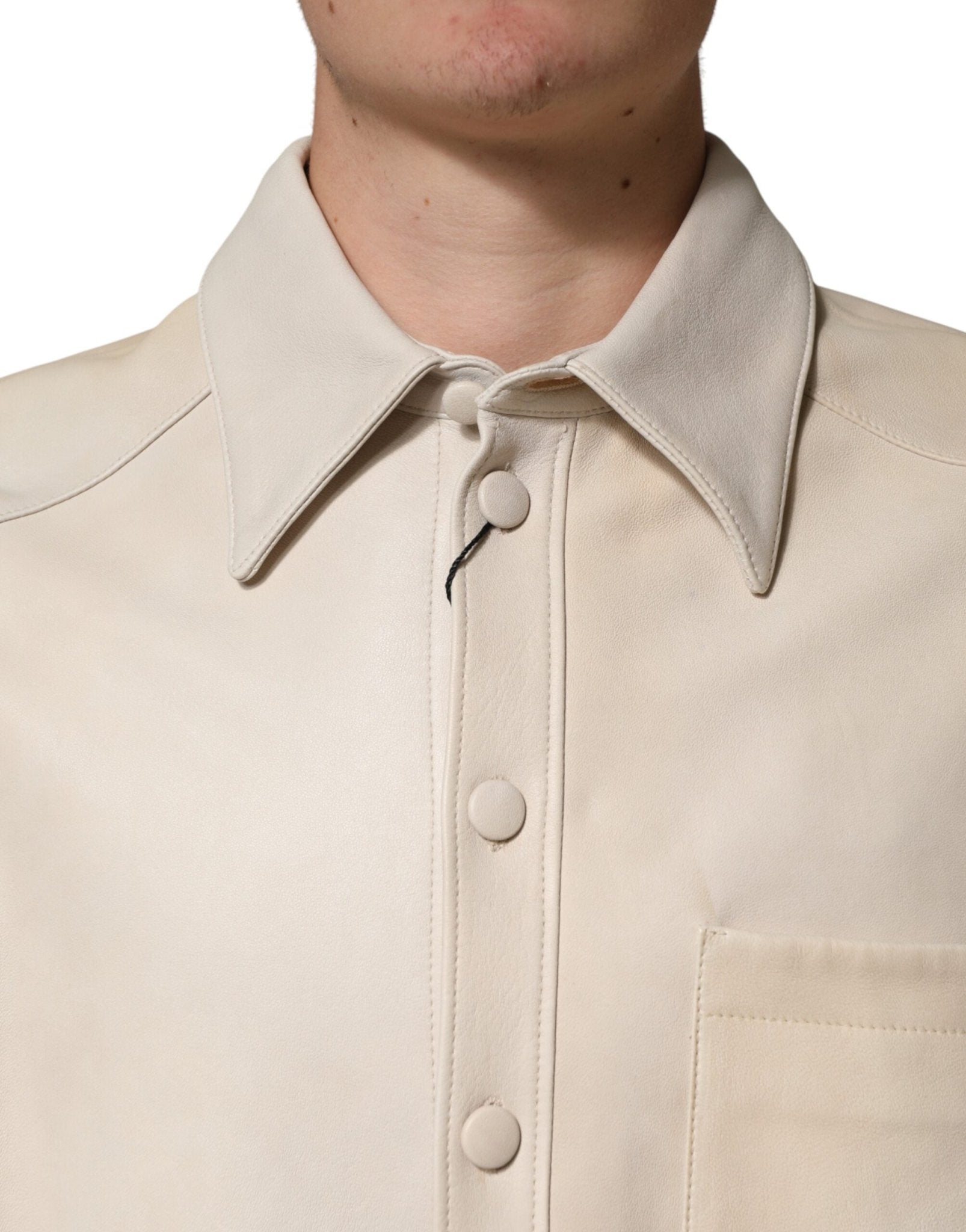 Dolce & Gabbana Beige Leather Button Down Men Casual Shirt - RIMODA