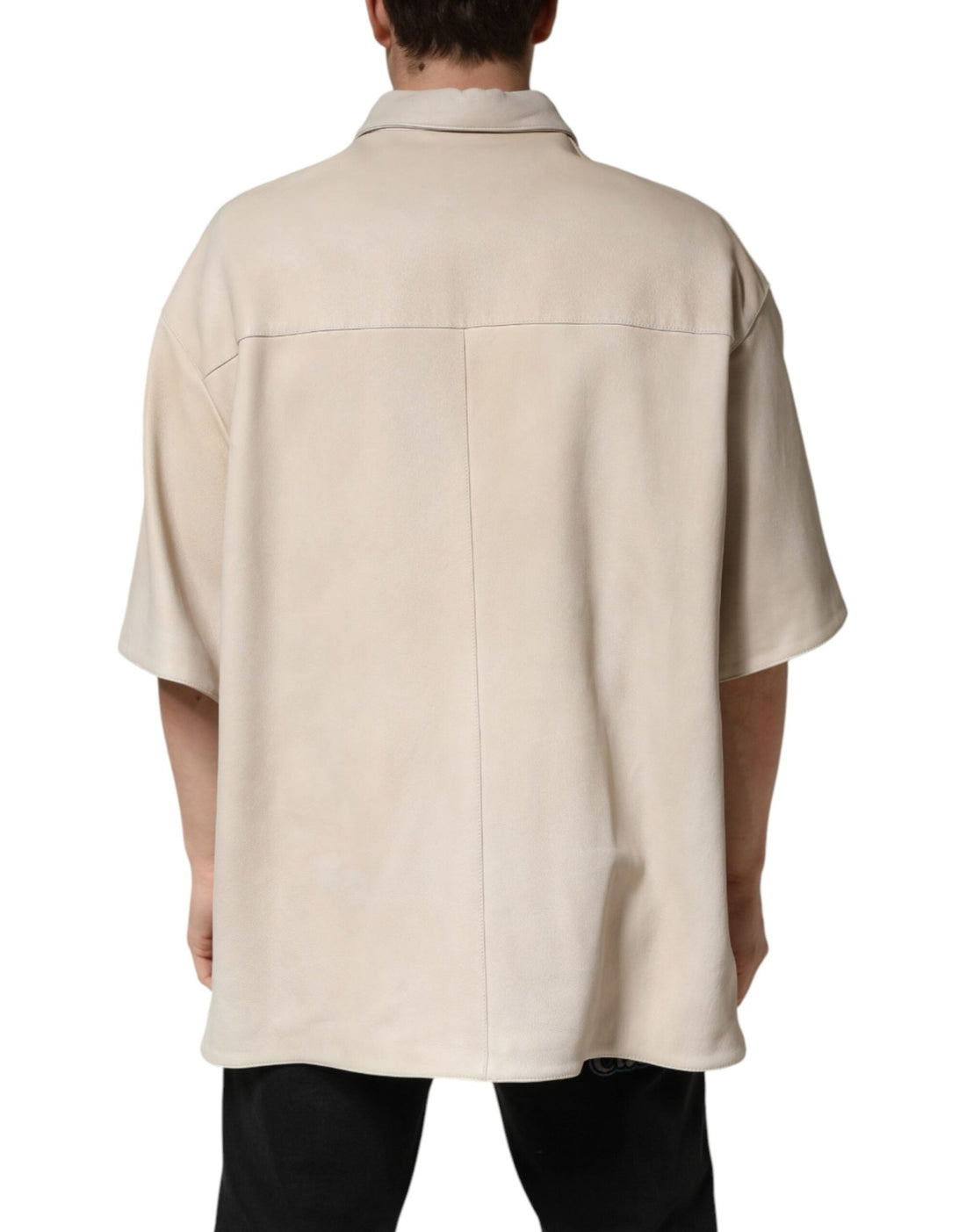 Dolce & Gabbana Beige Leather Button Down Men Casual Shirt - RIMODA