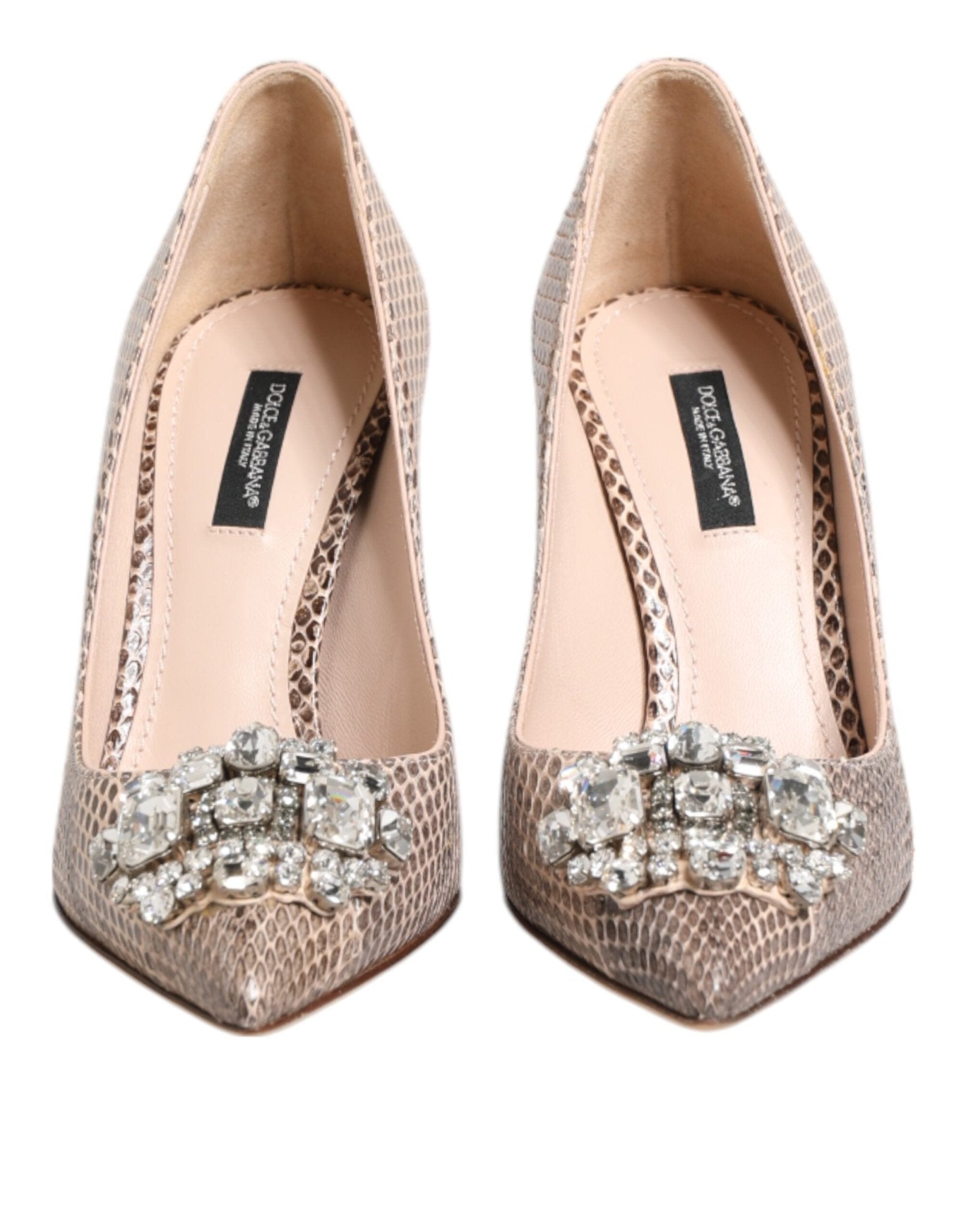 Dolce & Gabbana Beige Leather Crystal Embellished Pumps Shoes - RIMODA