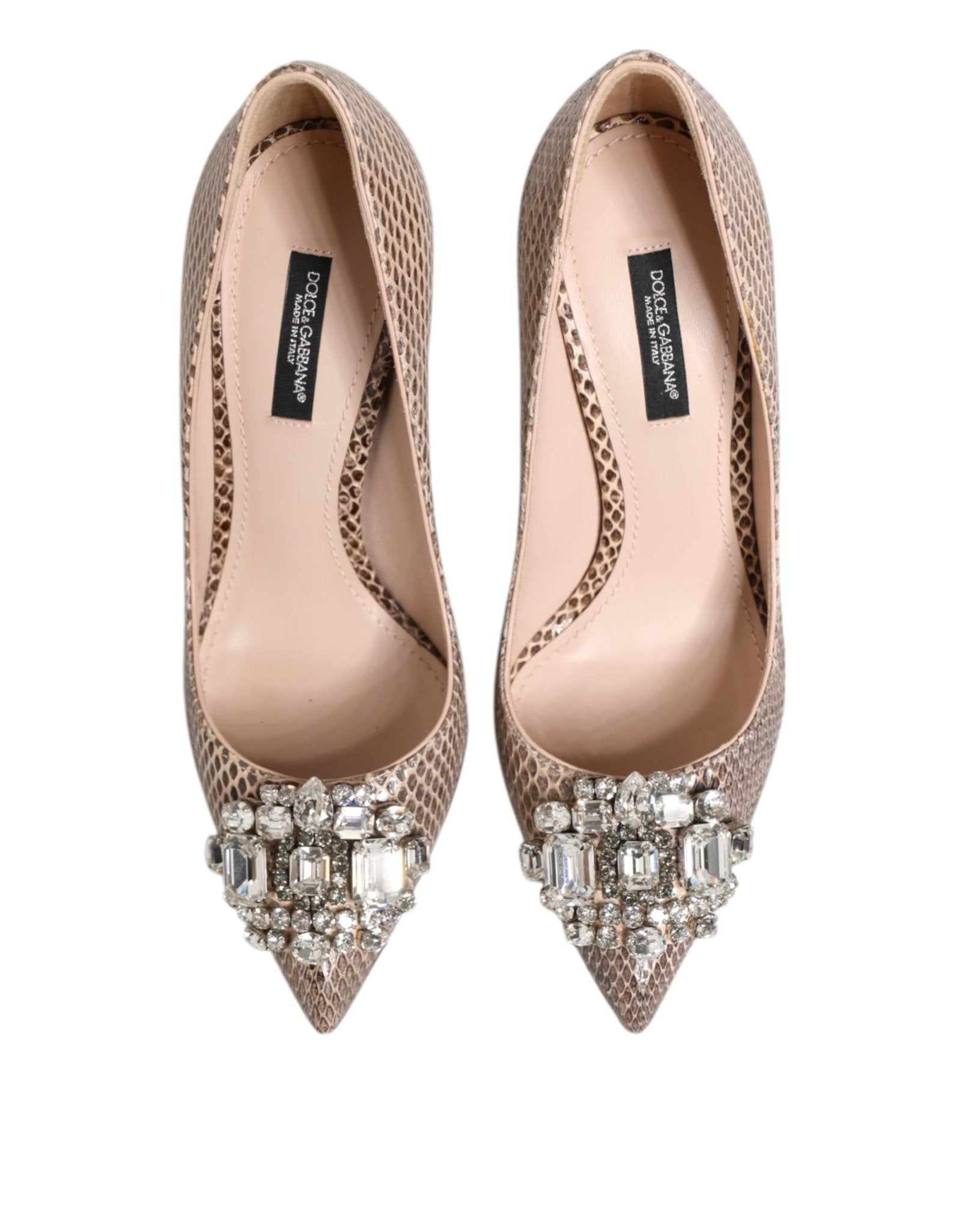 Dolce & Gabbana Beige Leather Crystal Embellished Pumps Shoes - RIMODA