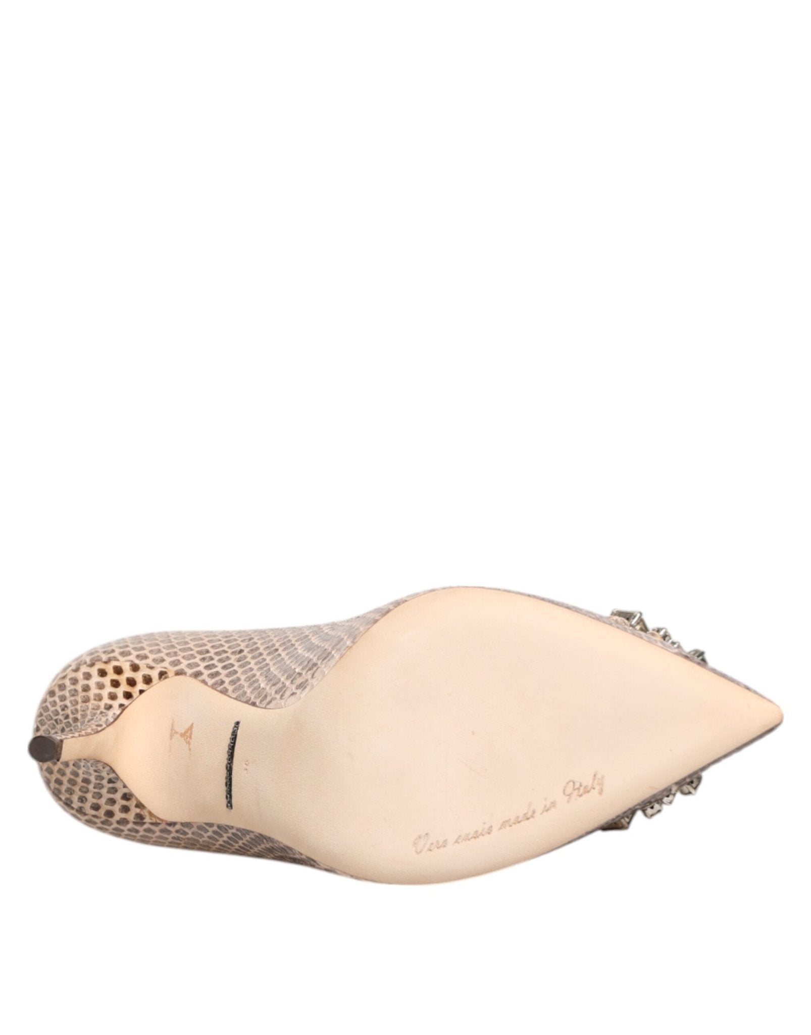 Dolce & Gabbana Beige Leather Crystal Embellished Pumps Shoes - RIMODA