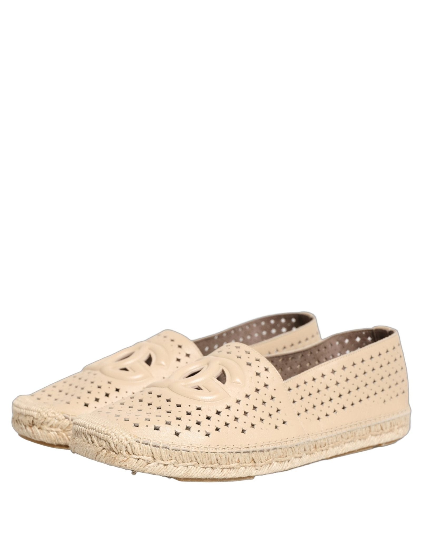 Dolce & Gabbana Beige Leather Cutout Logo Espadrilles Shoes - RIMODA