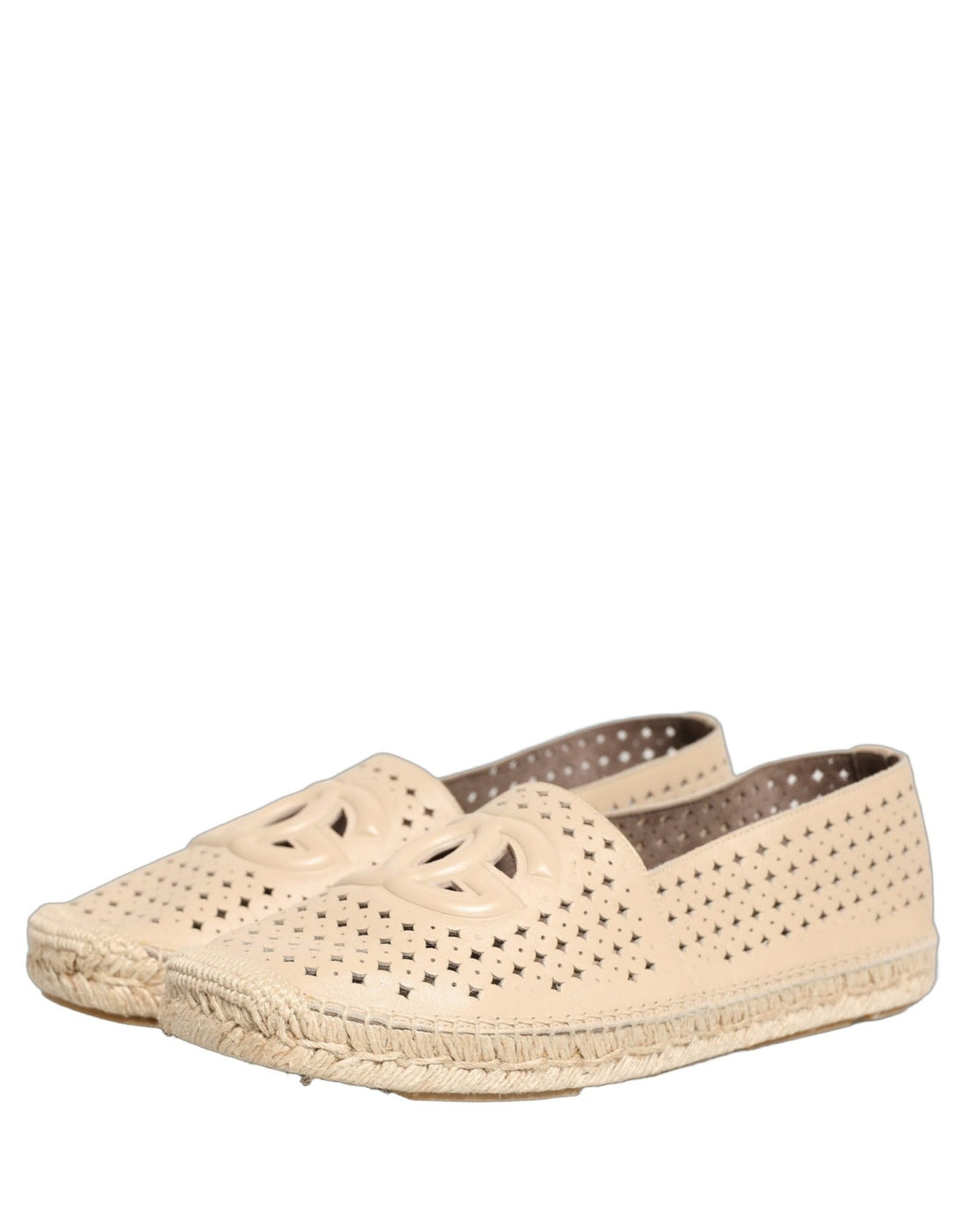 Dolce & Gabbana Beige Leather Cutout Logo Espadrilles Shoes - RIMODA