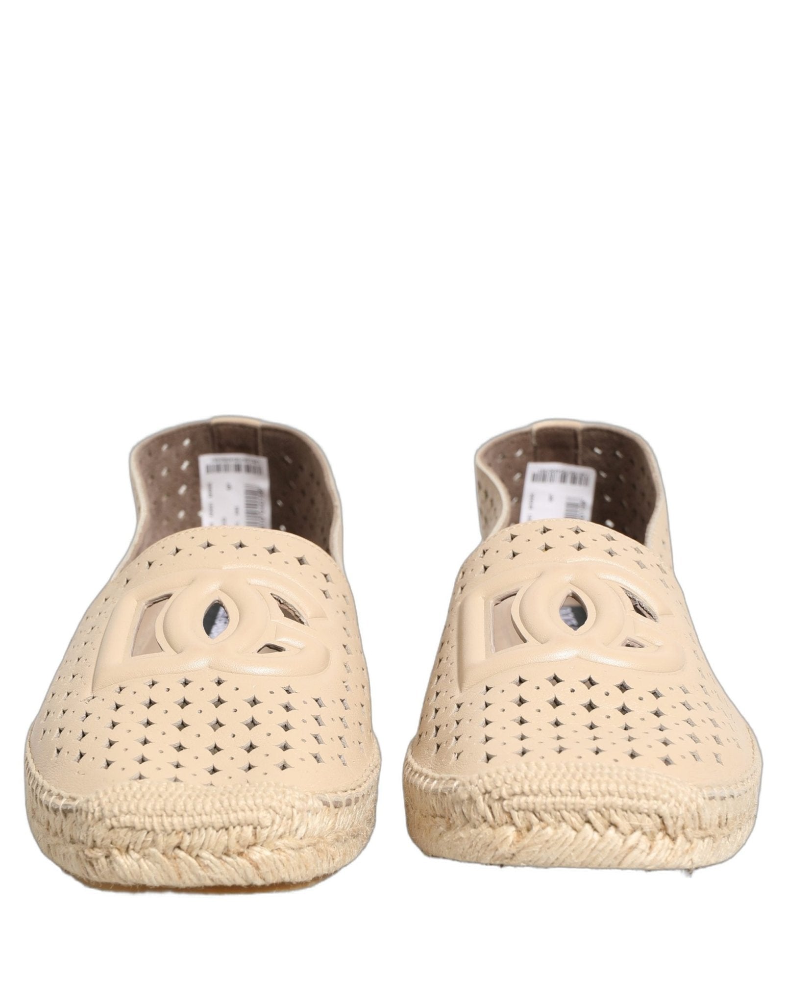Dolce & Gabbana Beige Leather Cutout Logo Espadrilles Shoes - RIMODA