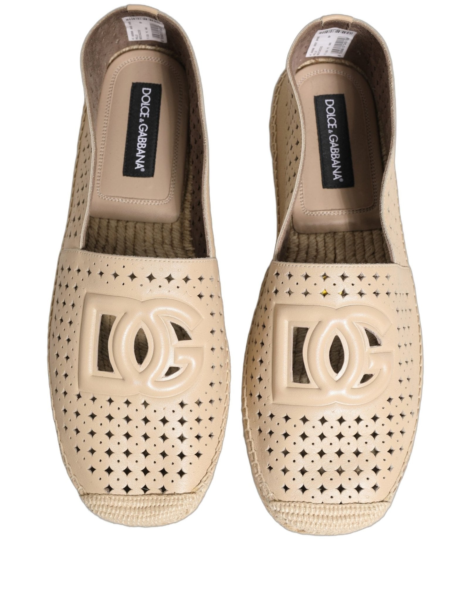 Dolce & Gabbana Beige Leather Cutout Logo Espadrilles Shoes - RIMODA