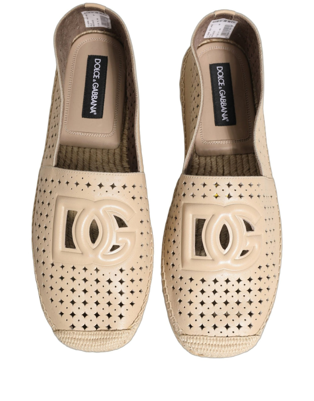 Dolce & Gabbana Beige Leather Cutout Logo Espadrilles Shoes - RIMODA