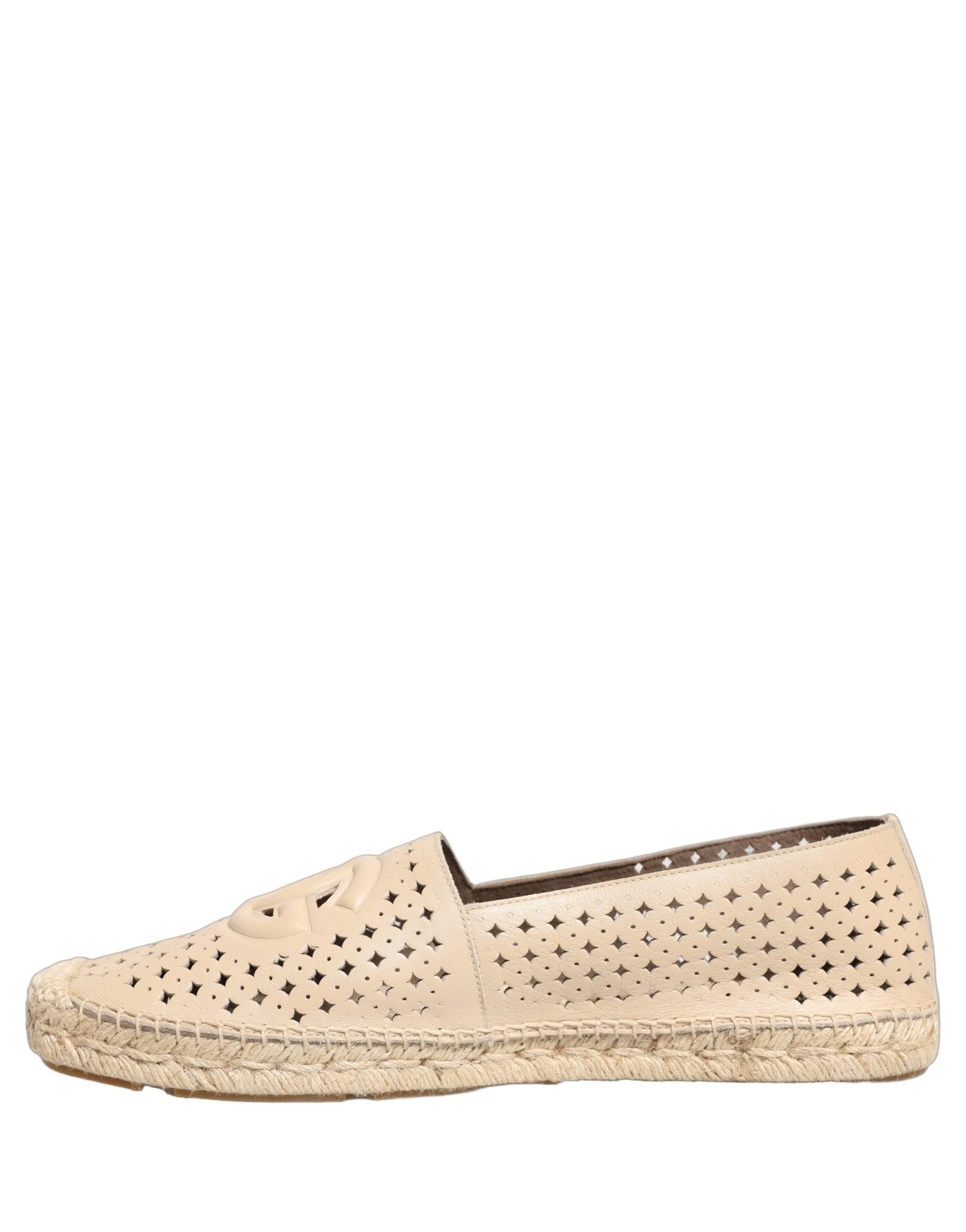 Dolce & Gabbana Beige Leather Cutout Logo Espadrilles Shoes - RIMODA