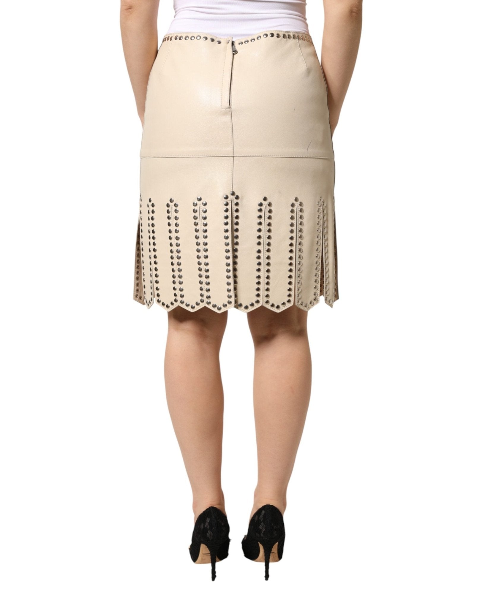 Dolce & Gabbana Beige Leather Studs Mid Waist Mini Skirt - RIMODA